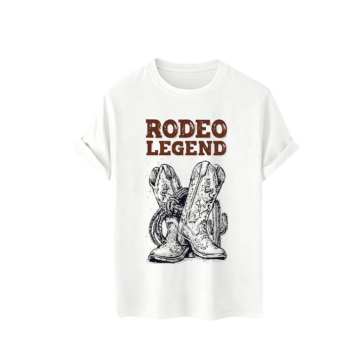 Rodeo Legend Cowboy Boots & Cactus Print Crew Neck T-Shirt - image 5