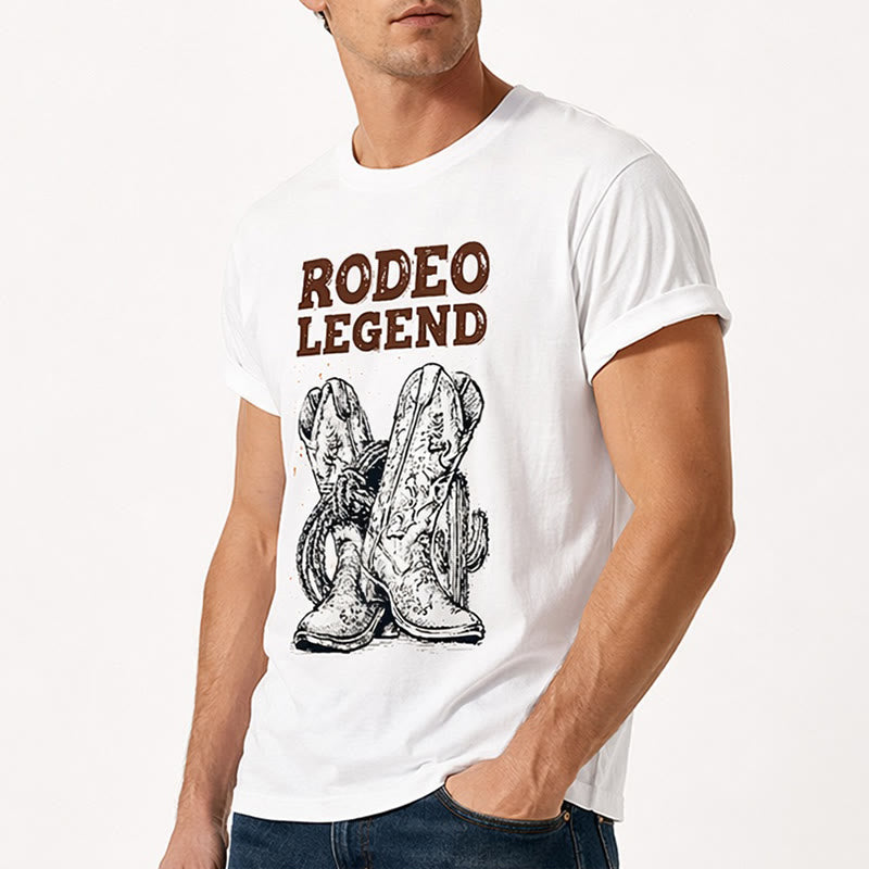 Rodeo Legend Cowboy Boots & Cactus Print Crew Neck T-Shirt - image 4