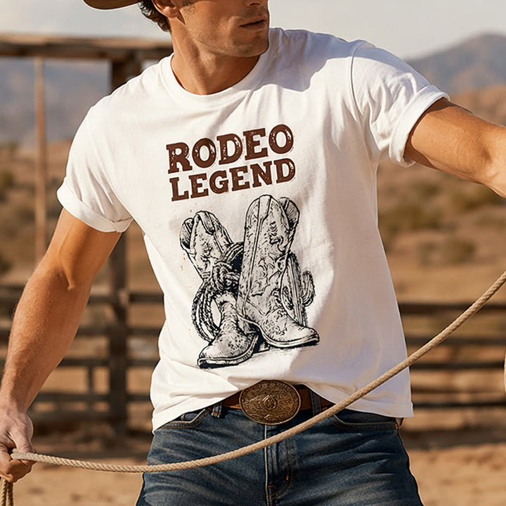 Rodeo Legend Cowboy Boots & Cactus Print Crew Neck T-Shirt - Weiß - 2XL - image 0