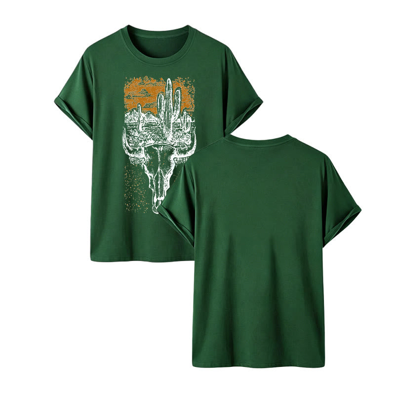 Badlands Vibes Longhorn Skull & Cactus Western T-Shirt - Dunkelgrün - 2XL - image 13