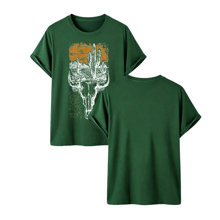 Badlands Vibes Longhorn Skull & Cactus Western T-Shirt - Dunkelgrün - 2XL - image 13
