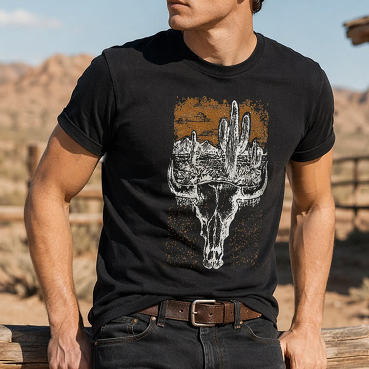 Badlands Vibes Longhorn Skull & Cactus Western T-Shirt - Schwarz - 2XL - image 0