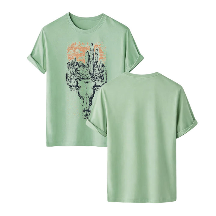 Badlands Vibes Longhorn Skull & Cactus Western T-Shirt - Grün - 2XL - image 12