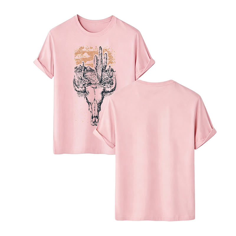 Badlands Vibes Longhorn Skull & Cactus Western T-Shirt - Rosa - 2XL - image 9