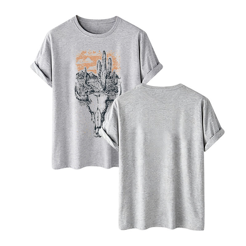 Badlands Vibes Longhorn Skull & Cactus Western T-Shirt - Grau - 2XL - image 10