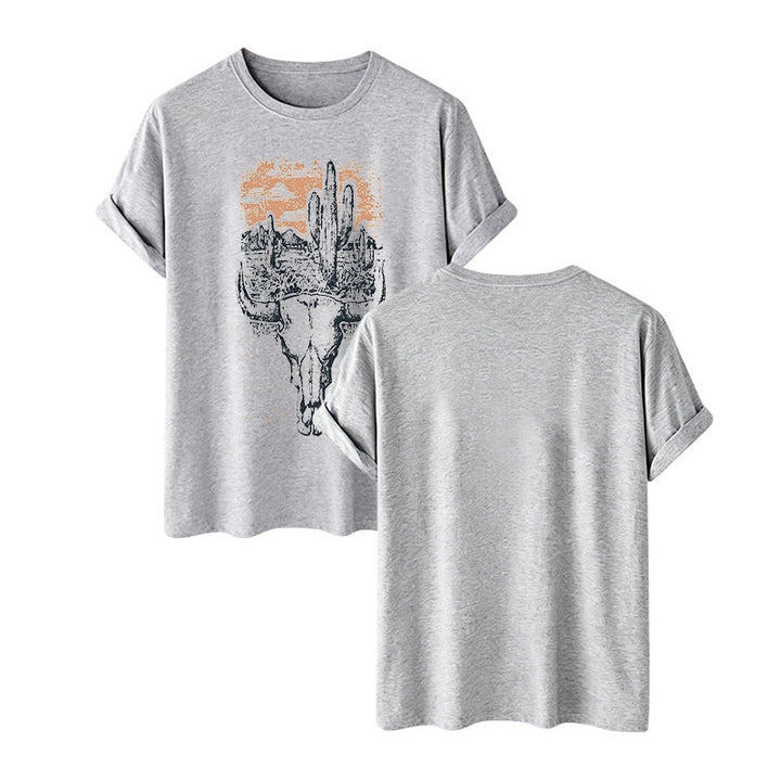 Badlands Vibes Longhorn Skull & Cactus Western T-Shirt - Grau - 2XL - image 10