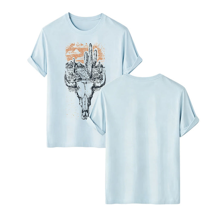 Badlands Vibes Longhorn Skull & Cactus Western T-Shirt - Blau - 2XL - image 11