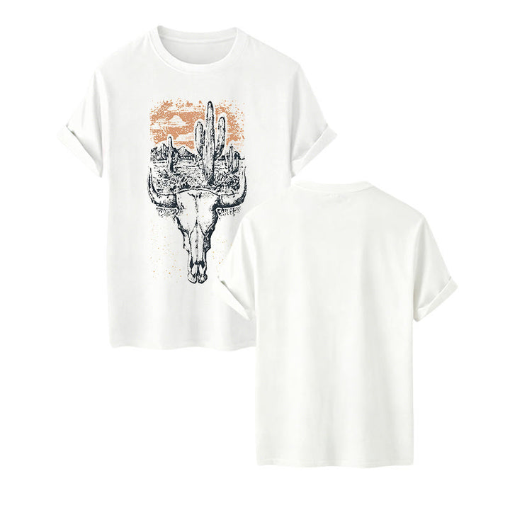 Badlands Vibes Longhorn Skull & Cactus Western T-Shirt - Weiß - 2XL - image 7