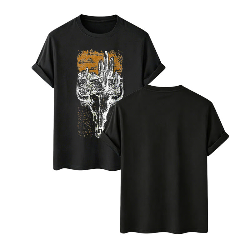 Badlands Vibes Longhorn Skull & Cactus Western T-Shirt - image 1
