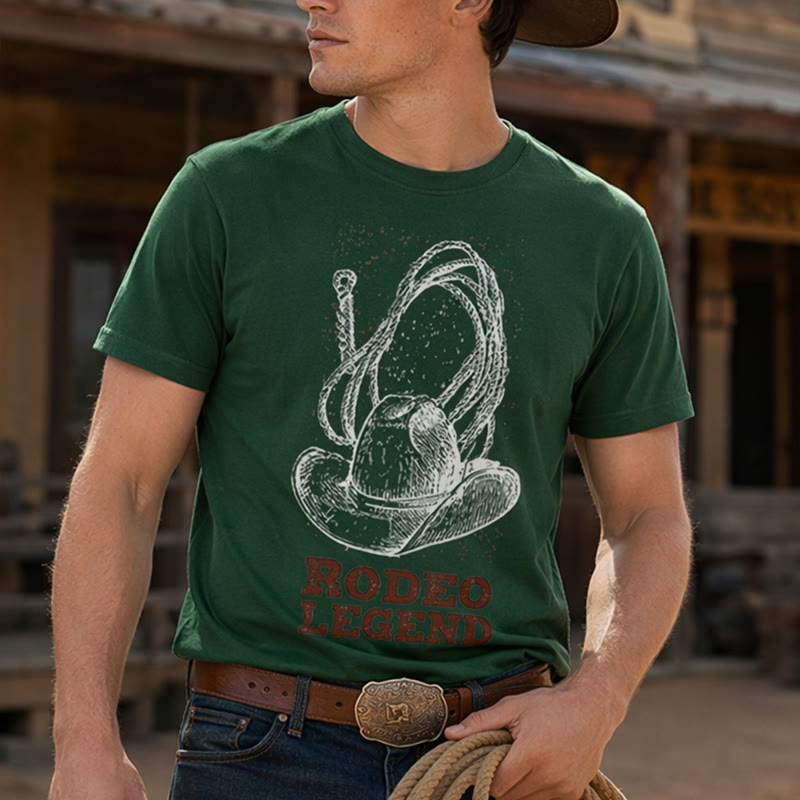 Cowboyhut- und Lasso-Print Rodeo-Legende Western-T-Shirt - Dunkelgrün - 2XL - image 0