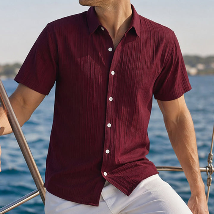 Herren-Freizeithemd aus Baumwoll-Leinen-Jacquard mit Streifenmuster - Dunkelrot - 2XL - image 11