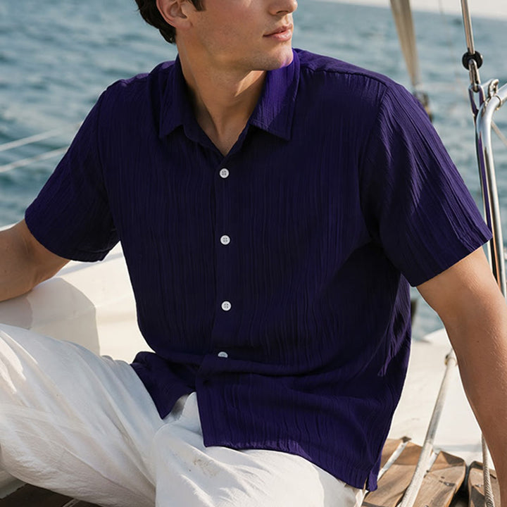Herren-Freizeithemd aus Baumwoll-Leinen-Jacquard mit Streifenmuster - Marineblau - 2XL - image 6
