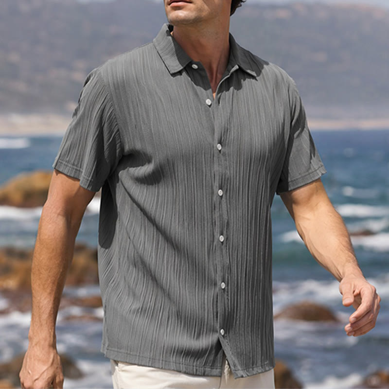 Herren-Freizeithemd aus Baumwoll-Leinen-Jacquard mit Streifenmuster - Dunkelgrau - 2XL - image 7