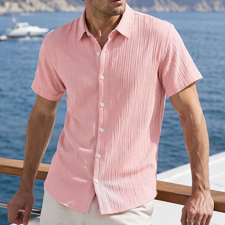 Herren-Freizeithemd aus Baumwoll-Leinen-Jacquard mit Streifenmuster - Pfirsich - 2XL - image 18