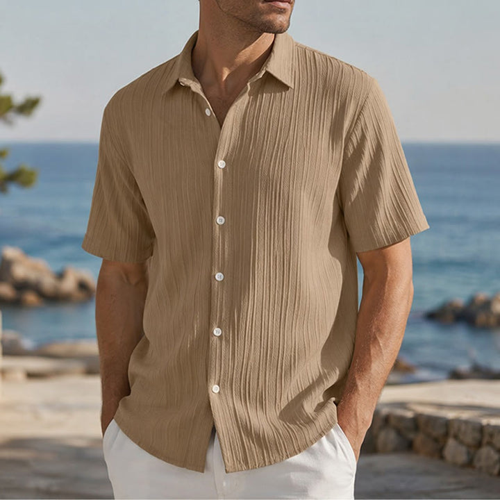 Herren-Freizeithemd aus Baumwoll-Leinen-Jacquard mit Streifenmuster - Khaki - 2XL - image 19