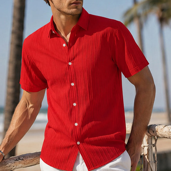 Herren-Freizeithemd aus Baumwoll-Leinen-Jacquard mit Streifenmuster - Rot - 2XL - image 9