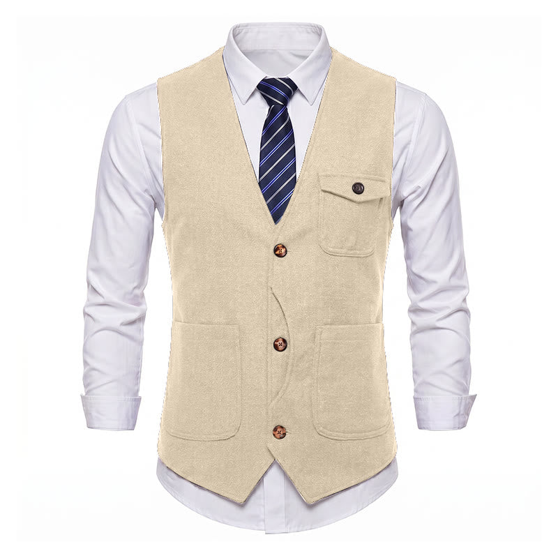 Herren-Anzugweste im amerikanischen Vintage-Stil mit Fischgrätmuster, knitterarm - image 31