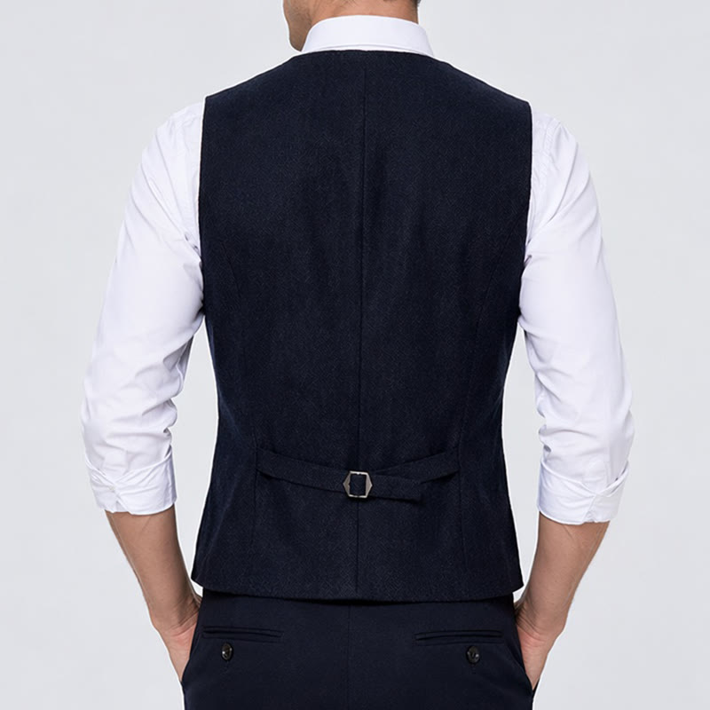 Herren-Anzugweste im amerikanischen Vintage-Stil mit Fischgrätmuster, knitterarm - image 3