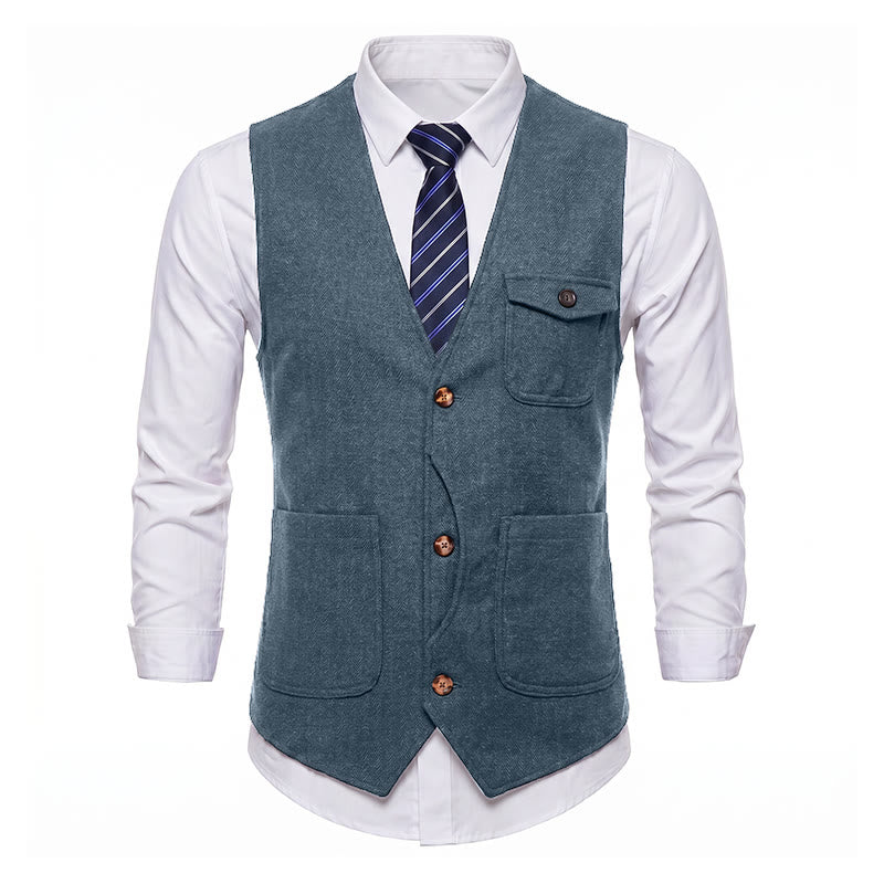 Herren-Anzugweste im amerikanischen Vintage-Stil mit Fischgrätmuster, knitterarm - image 35