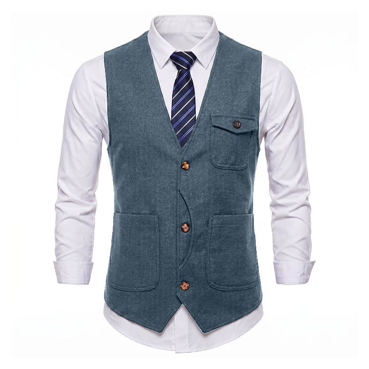 Herren-Anzugweste im amerikanischen Vintage-Stil mit Fischgrätmuster, knitterarm - image 35