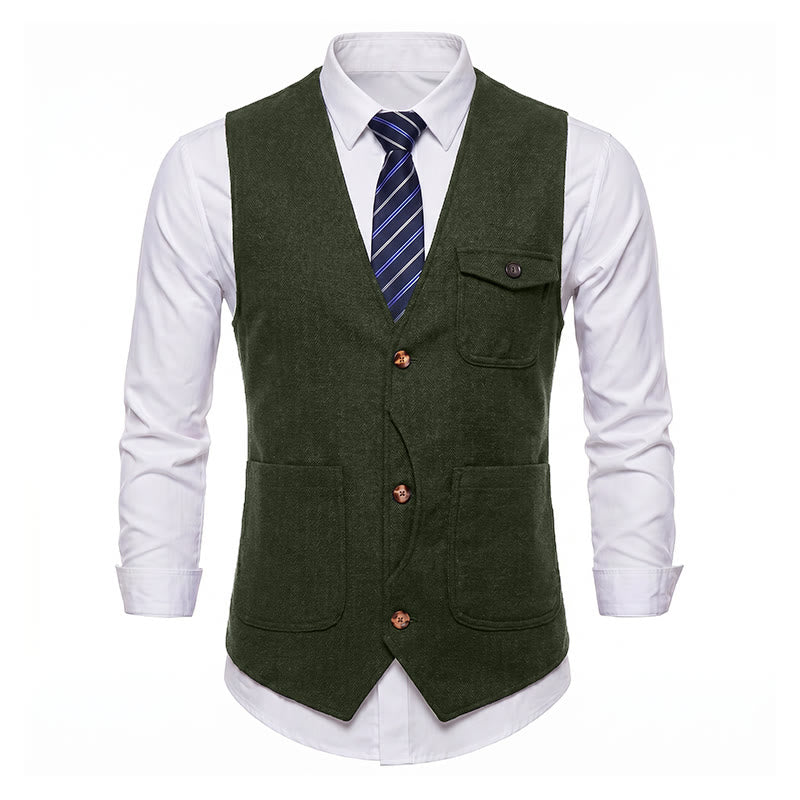 Herren-Anzugweste im amerikanischen Vintage-Stil mit Fischgrätmuster, knitterarm - image 33