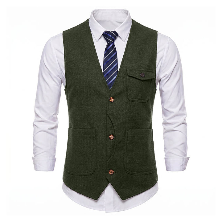 Herren-Anzugweste im amerikanischen Vintage-Stil mit Fischgrätmuster, knitterarm - image 33
