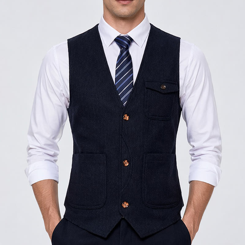 Herren-Anzugweste im amerikanischen Vintage-Stil mit Fischgrätmuster, knitterarm - image 1