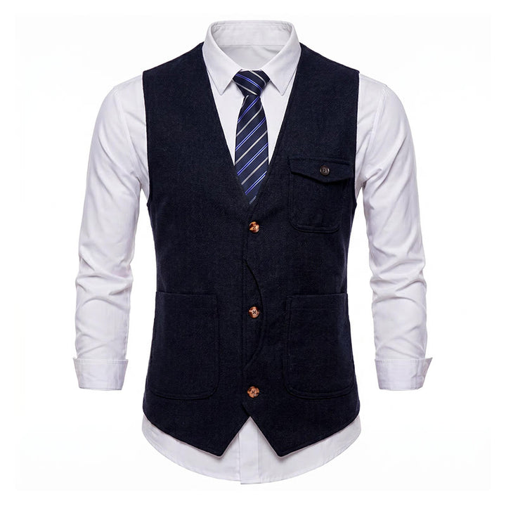Herren-Anzugweste im amerikanischen Vintage-Stil mit Fischgrätmuster, knitterarm - image 23