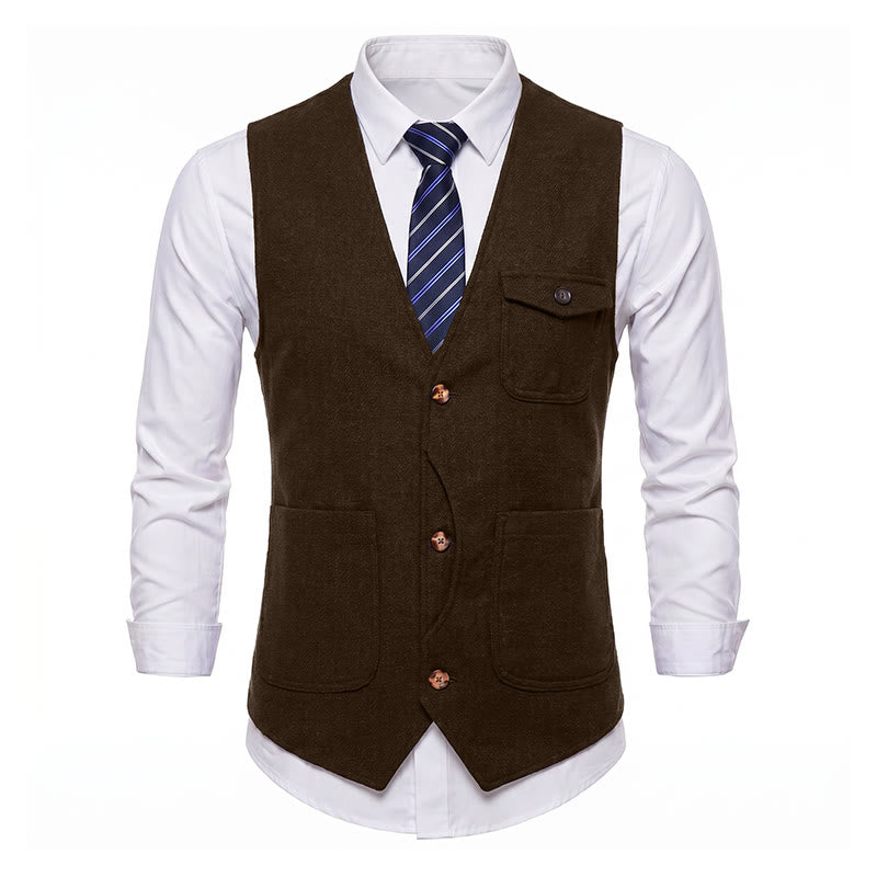 Herren-Anzugweste im amerikanischen Vintage-Stil mit Fischgrätmuster, knitterarm - image 36