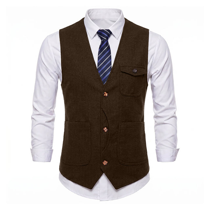 Herren-Anzugweste im amerikanischen Vintage-Stil mit Fischgrätmuster, knitterarm - image 36