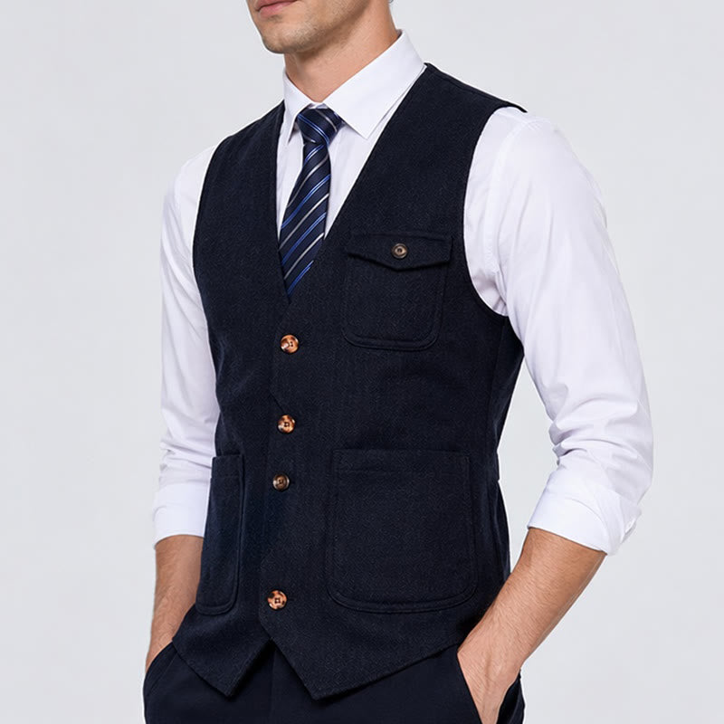 Herren-Anzugweste im amerikanischen Vintage-Stil mit Fischgrätmuster, knitterarm - image 2