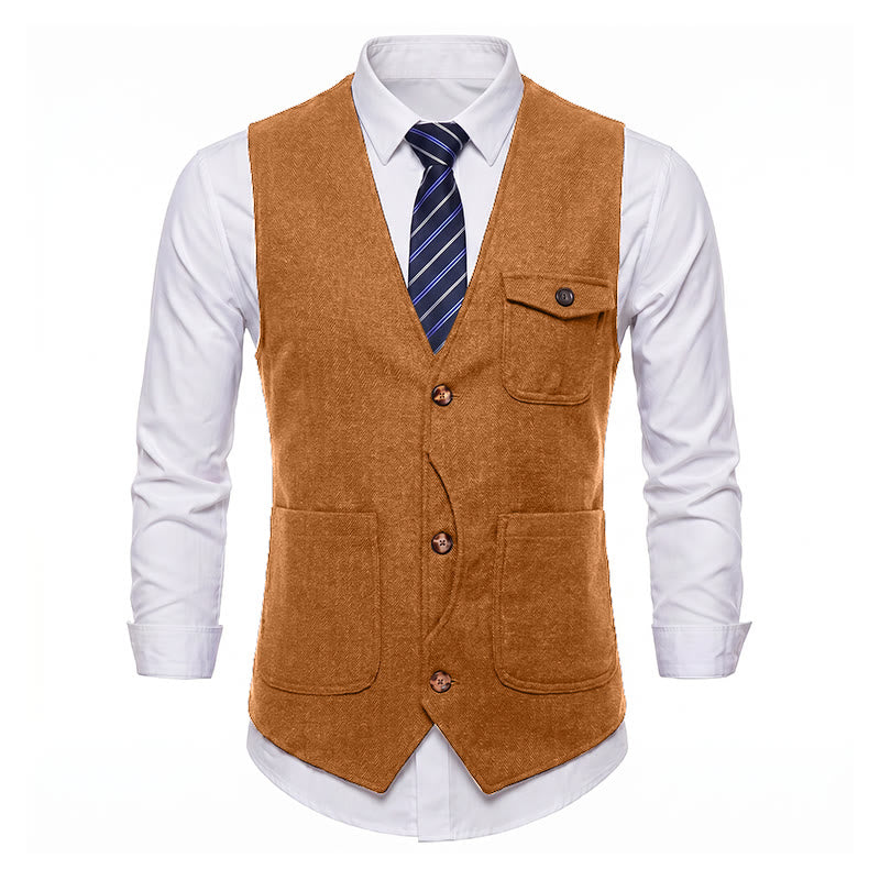 Herren-Anzugweste im amerikanischen Vintage-Stil mit Fischgrätmuster, knitterarm - image 30
