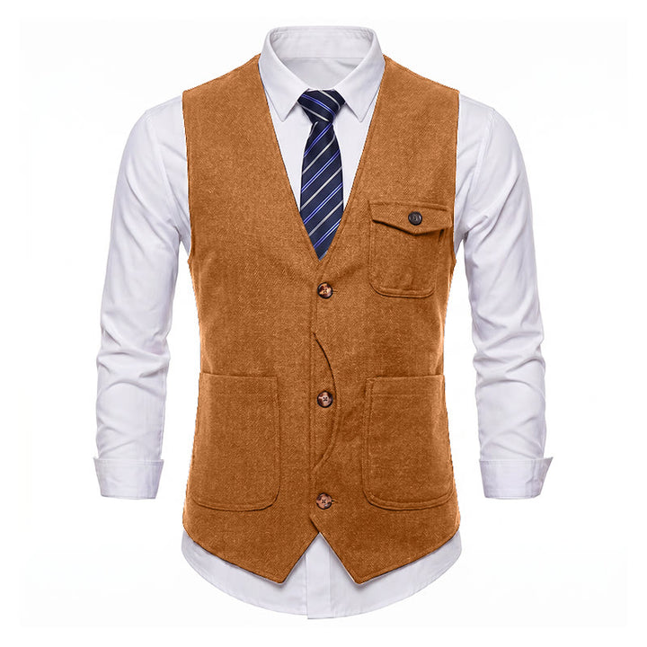 Herren-Anzugweste im amerikanischen Vintage-Stil mit Fischgrätmuster, knitterarm - image 30
