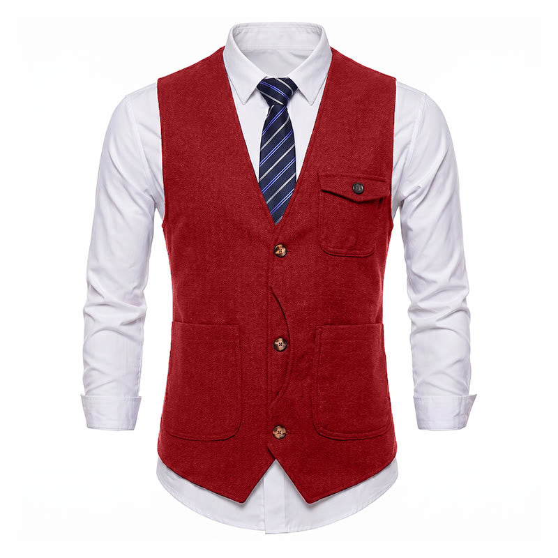 Herren-Anzugweste im amerikanischen Vintage-Stil mit Fischgrätmuster, knitterarm - image 29