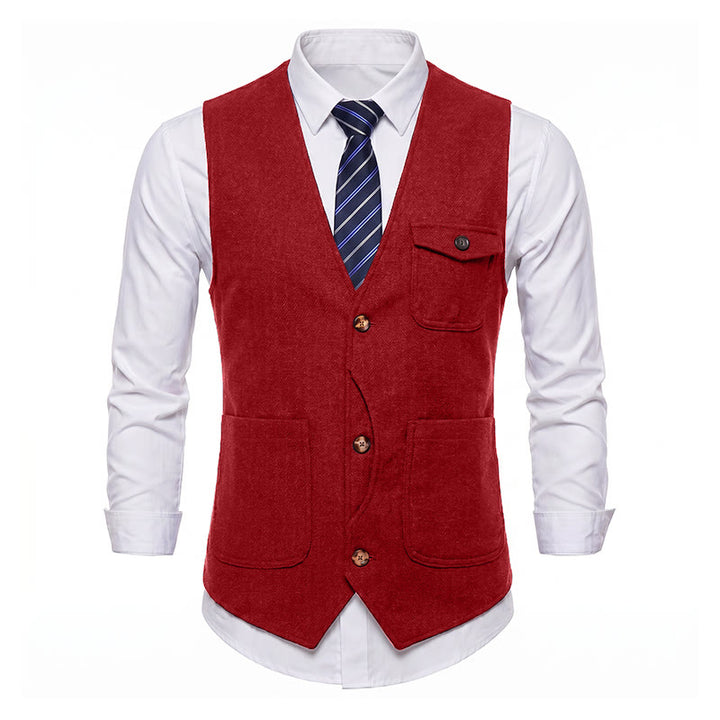 Herren-Anzugweste im amerikanischen Vintage-Stil mit Fischgrätmuster, knitterarm - image 29
