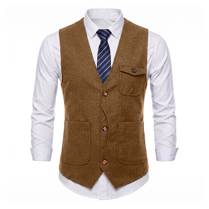 Herren-Anzugweste im amerikanischen Vintage-Stil mit Fischgrätmuster, knitterarm - image 37