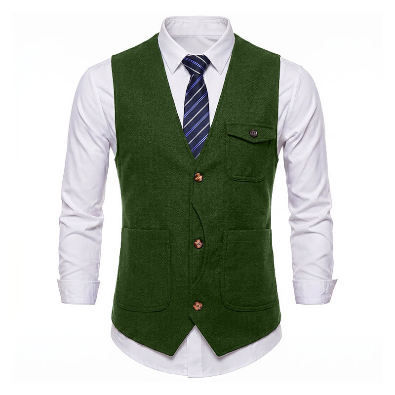 Herren-Anzugweste im amerikanischen Vintage-Stil mit Fischgrätmuster, knitterarm - image 32