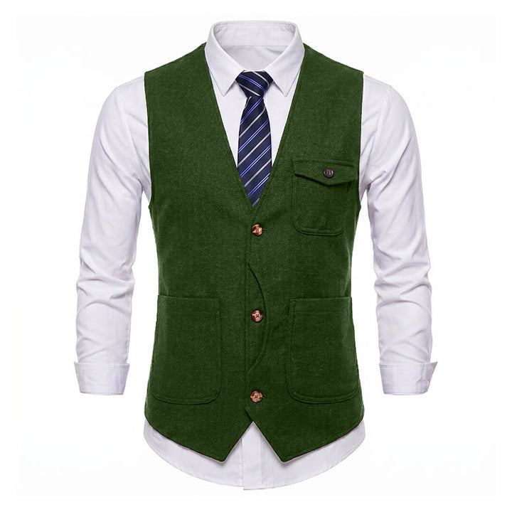 Herren-Anzugweste im amerikanischen Vintage-Stil mit Fischgrätmuster, knitterarm - image 32
