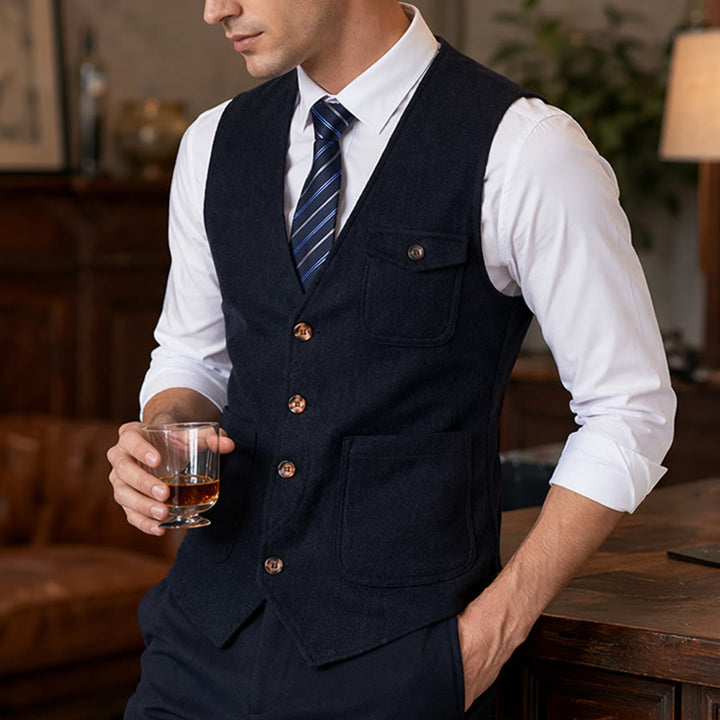 Herren-Anzugweste im amerikanischen Vintage-Stil mit Fischgrätmuster, knitterarm - image 0