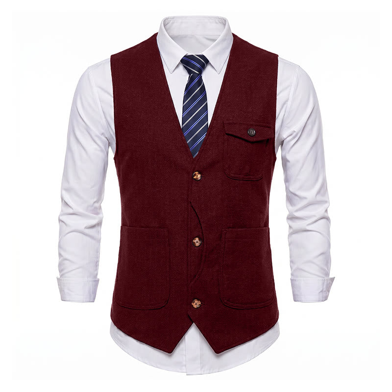 Herren-Anzugweste im amerikanischen Vintage-Stil mit Fischgrätmuster, knitterarm - image 25