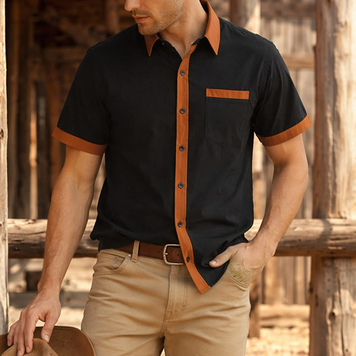 Herren-Sommerhemd im Bodybuilder-Stil mit kontrastierendem orangefarbenem Besatz - image 10