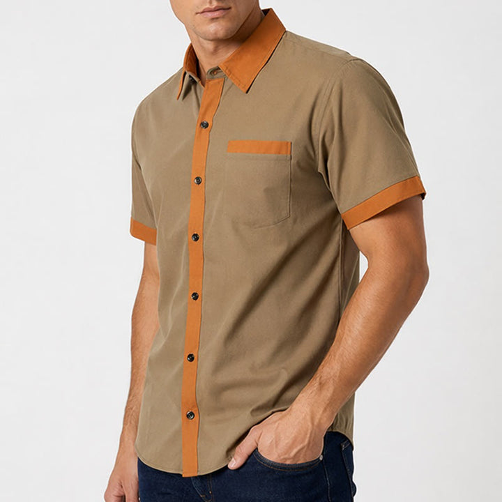 Herren-Sommerhemd im Bodybuilder-Stil mit kontrastierendem orangefarbenem Besatz - image 3
