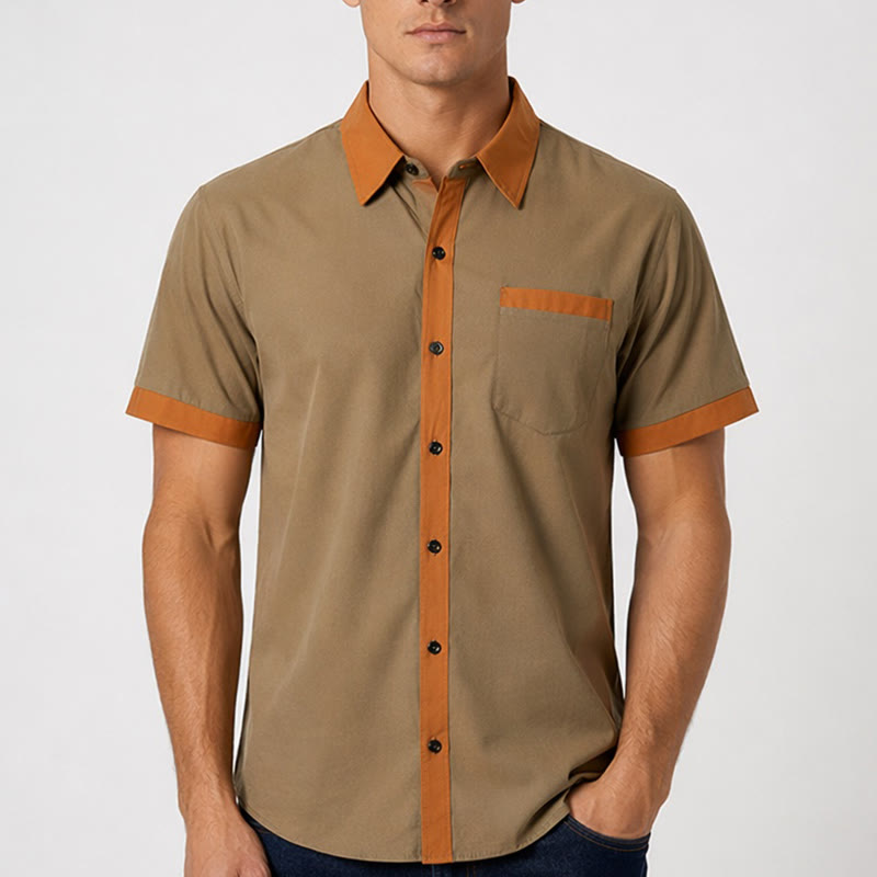 Herren-Sommerhemd im Bodybuilder-Stil mit kontrastierendem orangefarbenem Besatz - image 1