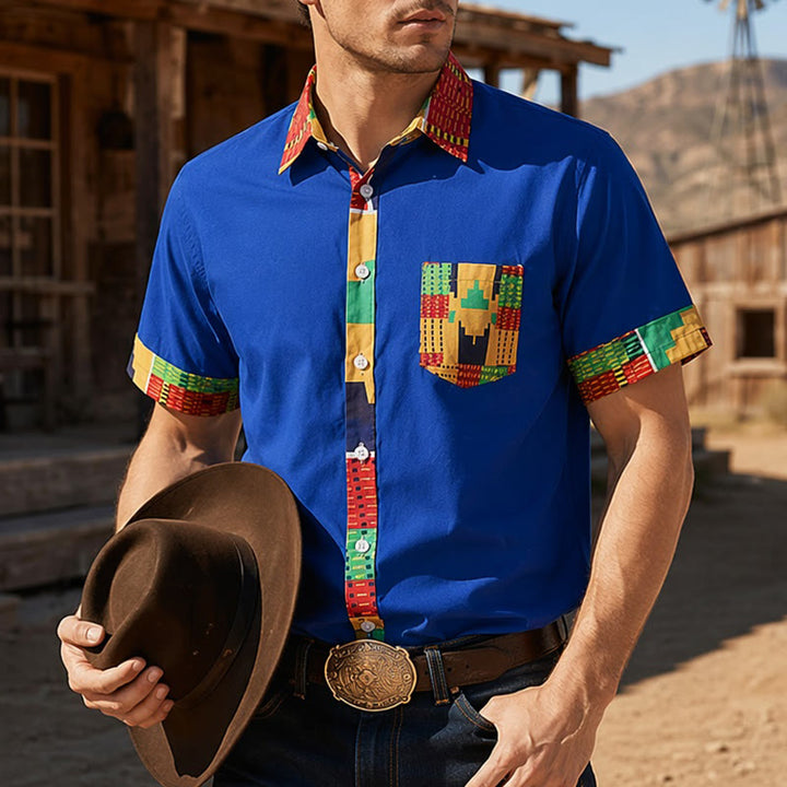Festivalhemd für Herren mit ethnischem Patchwork-Print - Blau - 4XL - image 4
