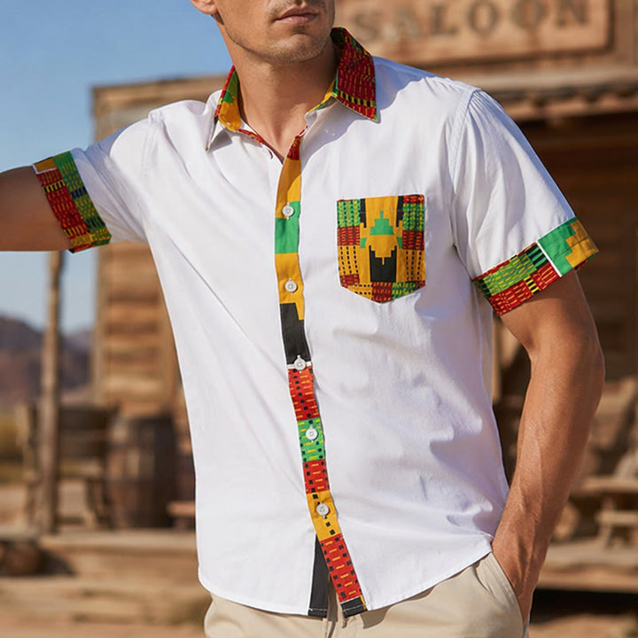 Festivalhemd für Herren mit ethnischem Patchwork-Print - Weiß - 4XL - image 5