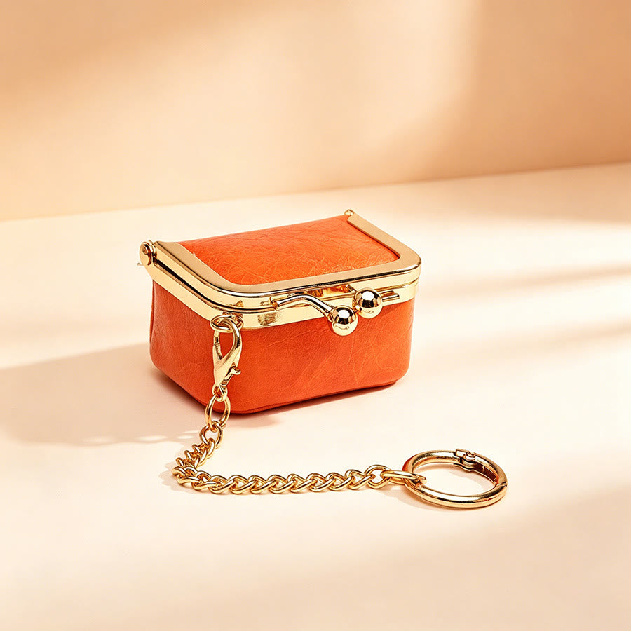 Mini-Kussrahmen-Taschenanhänger, kleiner Münzbeutel-Schlüsselanhänger - Orange - image 0