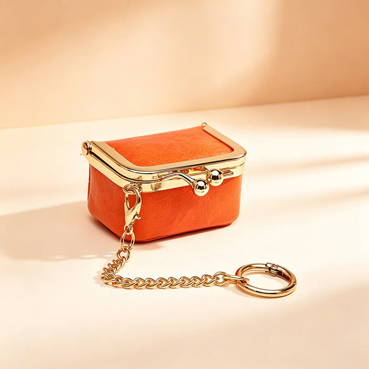 Mini-Kussrahmen-Taschenanhänger, kleiner Münzbeutel-Schlüsselanhänger - Orange - image 0
