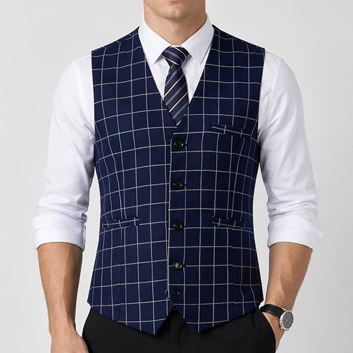 Klassische Herren-Anzugweste mit Karomuster für formelle Business-Casual-Anzüge - image 1