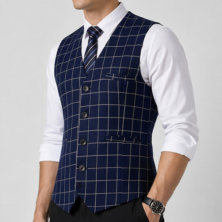 Klassische Herren-Anzugweste mit Karomuster für formelle Business-Casual-Anzüge - image 2