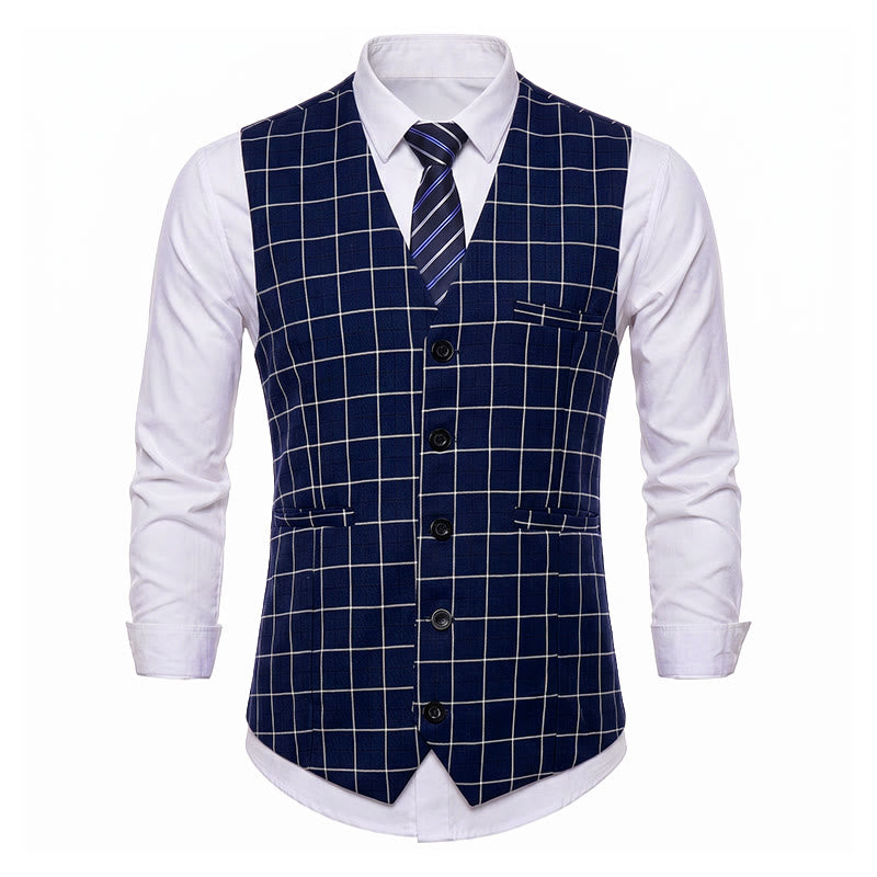 Klassische Herren-Anzugweste mit Karomuster für formelle Business-Casual-Anzüge - image 7